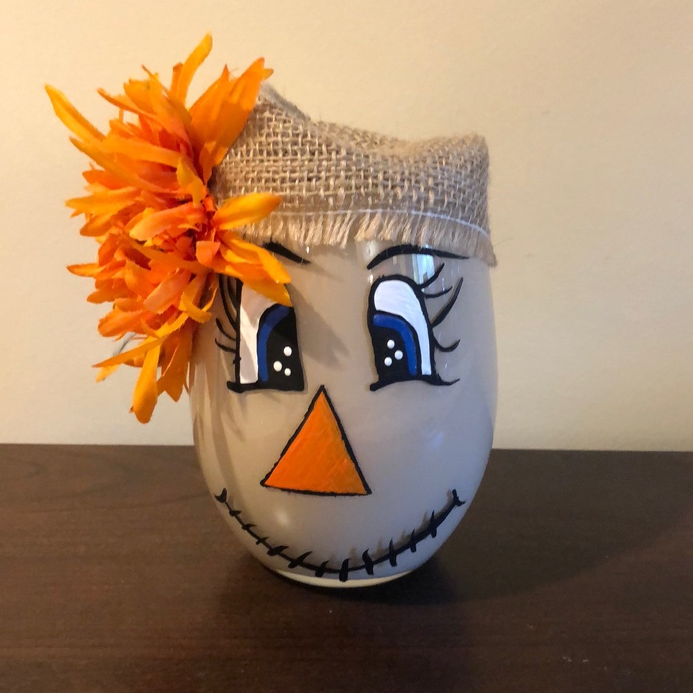 HAND CRAFTED glass scarecrow